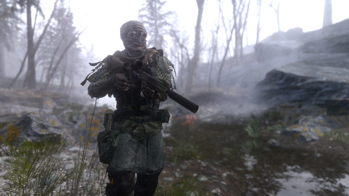 Un type tenant une arme dans Fallout 4.