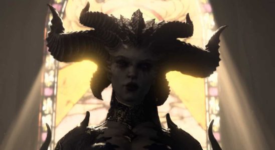 Image of Lilith in front of a yellow window in Diablo 4 cutscene.