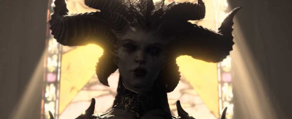 Image of Lilith in front of a yellow window in Diablo 4 cutscene.
