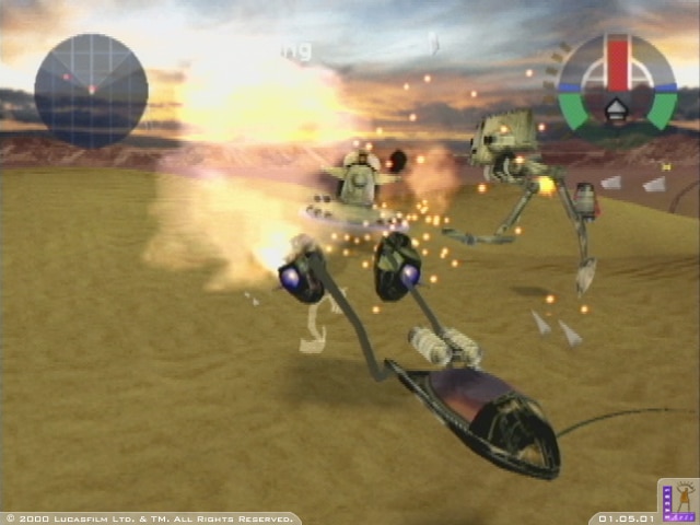 Une image nostalgique du gameplay de Star Wars : Demolition, mettant en valeur son combat de véhicules unique se déroulant dans l'univers emblématique de Star Wars.