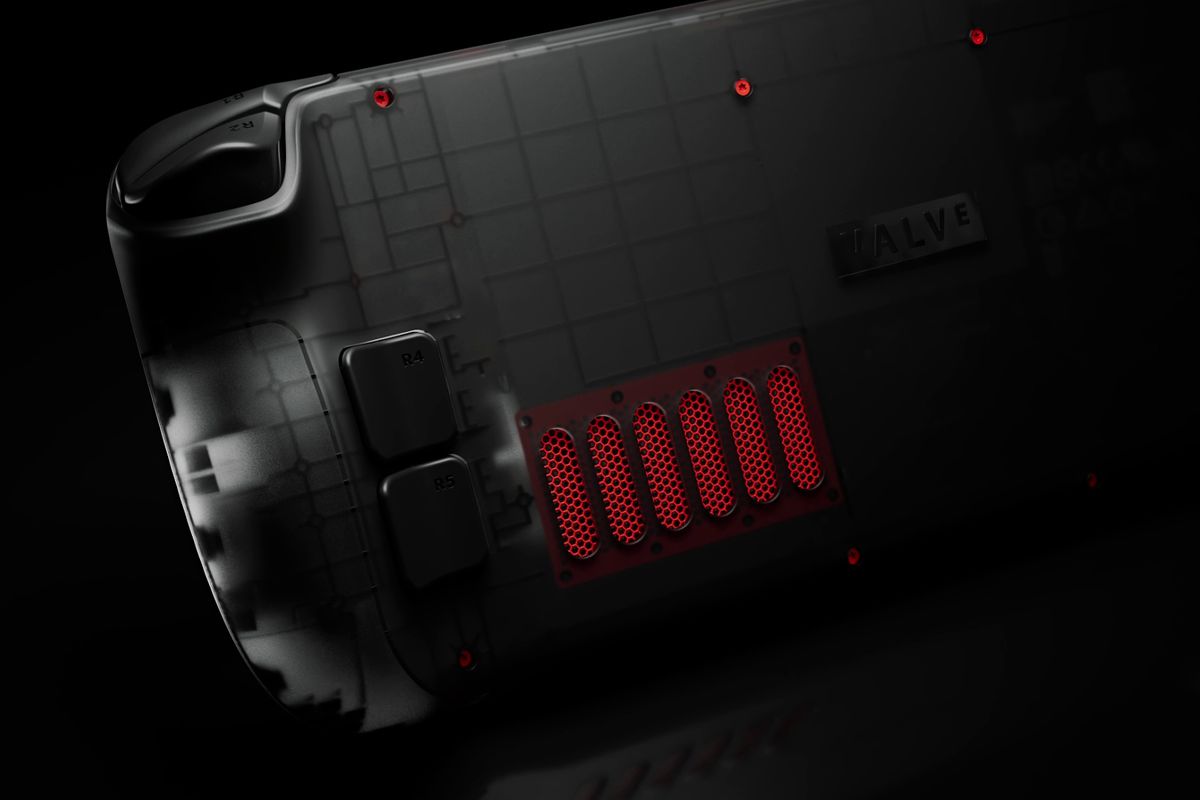 Une photo de la prise d'air arrière du Steam Deck OLED en édition limitée, dévoilant son design rouge.