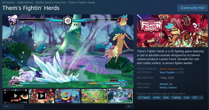 Capture d'écran de la page Steam de Them's Fightin' Herds