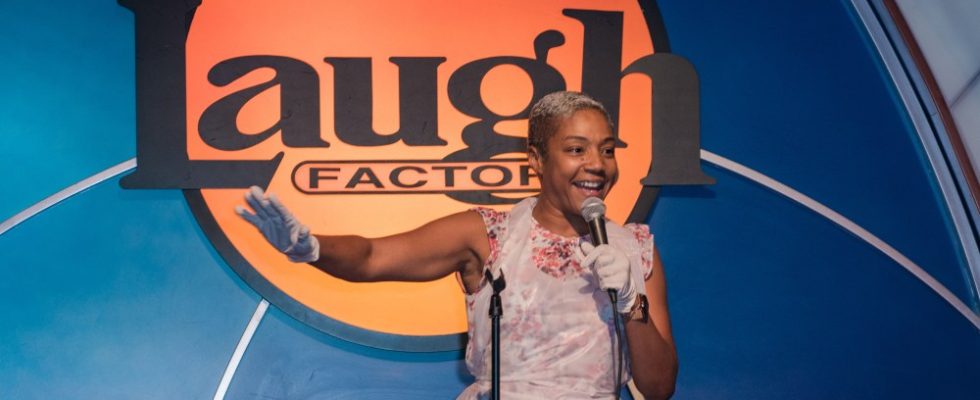 LOS ANGELES, CALIFORNIA - NOVEMBER 23: Comedian Tiffany Haddish performs at Laugh Factory Hollywood's 43rd Thanksgiving Feast And Show at Laugh Factory on November 23, 2023 in Los Angeles, California. (Photo by Olivia Wong/Getty Images)