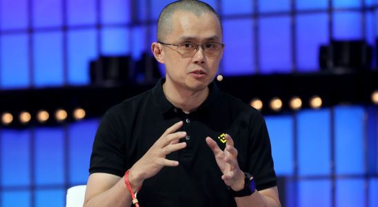 Changpeng Zhao, former CEO of Binance, giving a presentation.