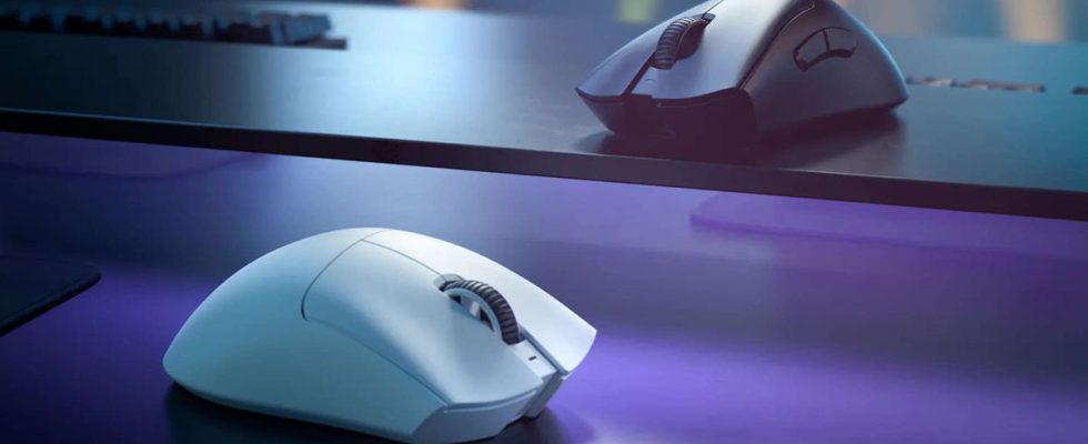 An image of two Razer gaming mice on a desk