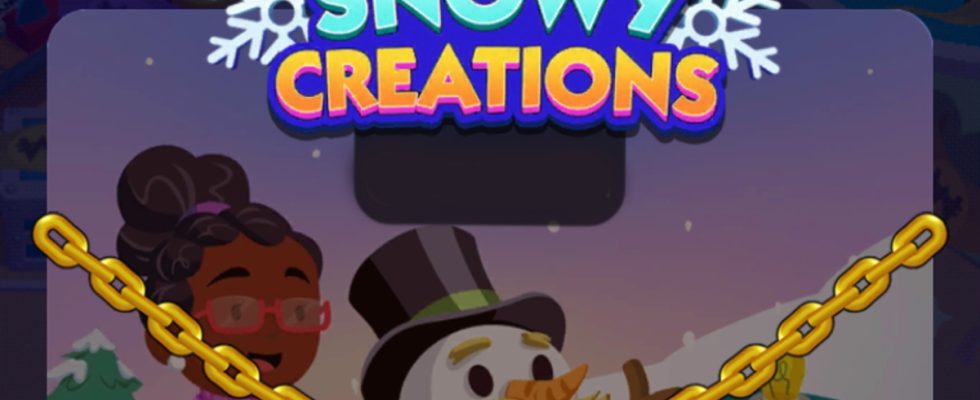 A header-sized image for the Snowy Creations tournament in Monopoly GO.