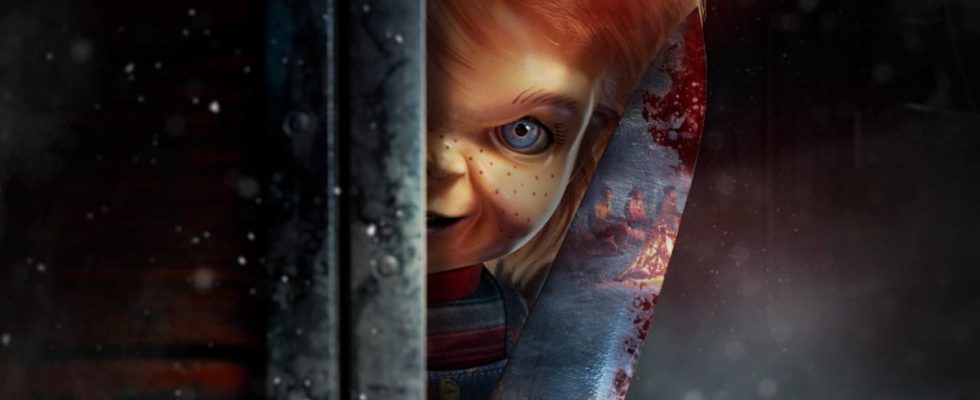 Chucky holds a knife in the snow in Dead by Daylight