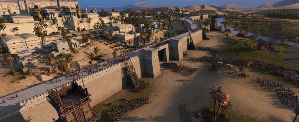The walls of a city in Total War: Pharaoh.