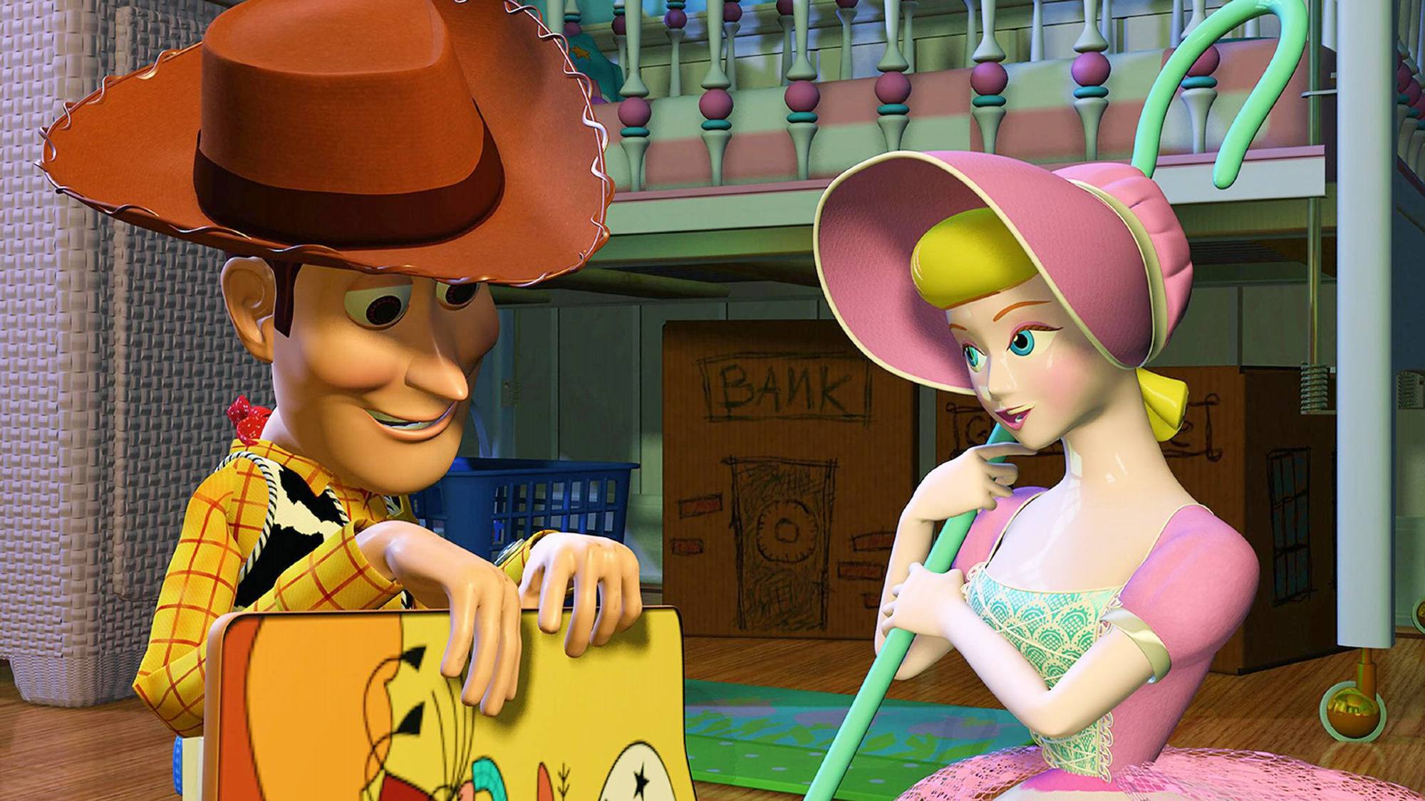 Une scène avec Woody et Bo Peep dans Toy Story