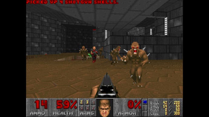 Les ennemis pullulent autour du joueur dans ce plan de Doom.