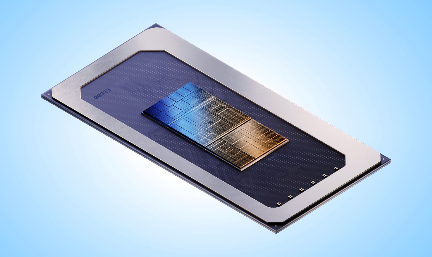 Processeur Intel Meteor Lake sur fond bleu