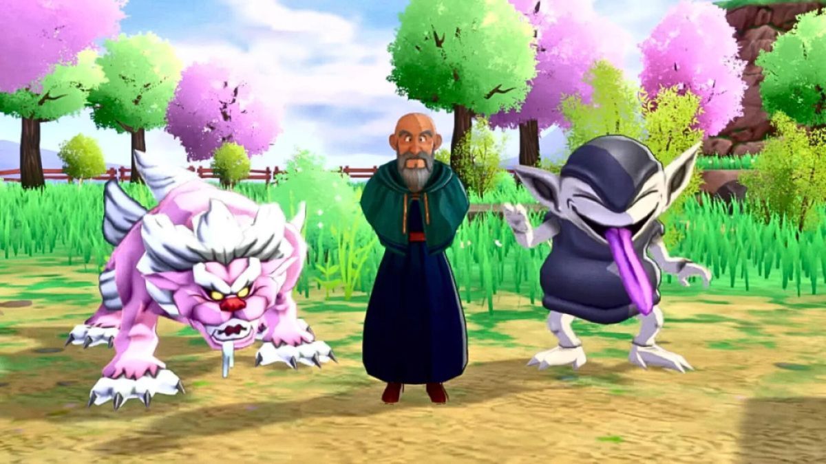Un vieil homme et deux bêtes dans Dragon Quest Monsters : The Dark Prince
