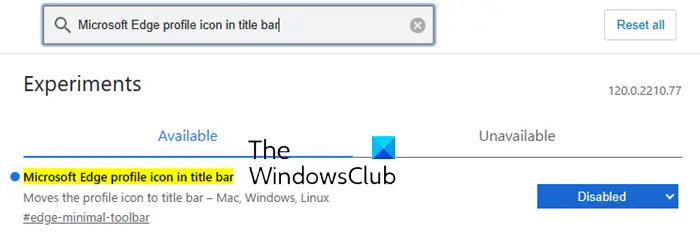 Icône de profil Microsoft Edge dans la barre de titre