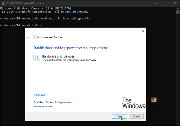 Outil de dépannage du matériel et des périphériques_Windows10