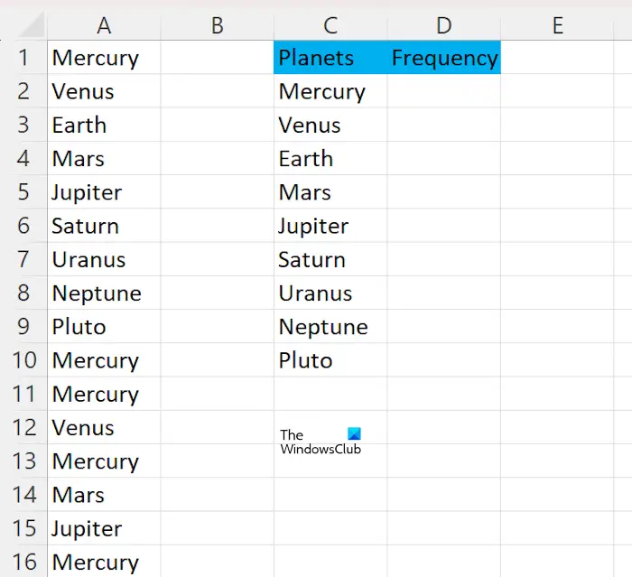 Exemples de données avec noms de planètes