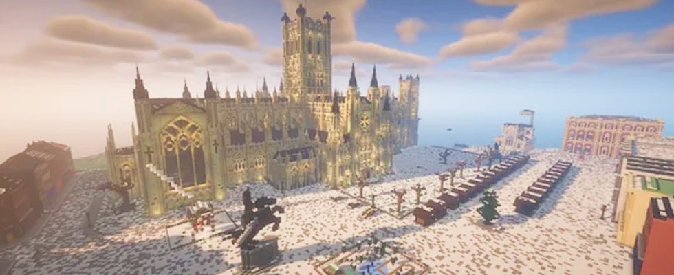 Minecrafter crée une cathédrale britannique enneigée pour Noël