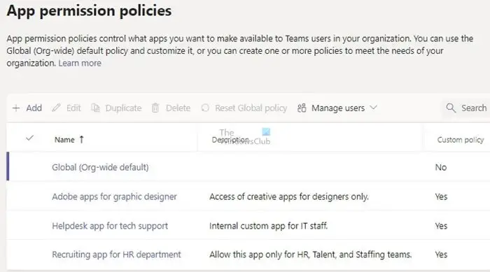 Politiques d’autorisation des applications Microsoft Teams