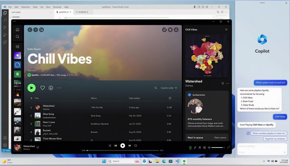 Windows Copilot choisit la musique dans Spotify