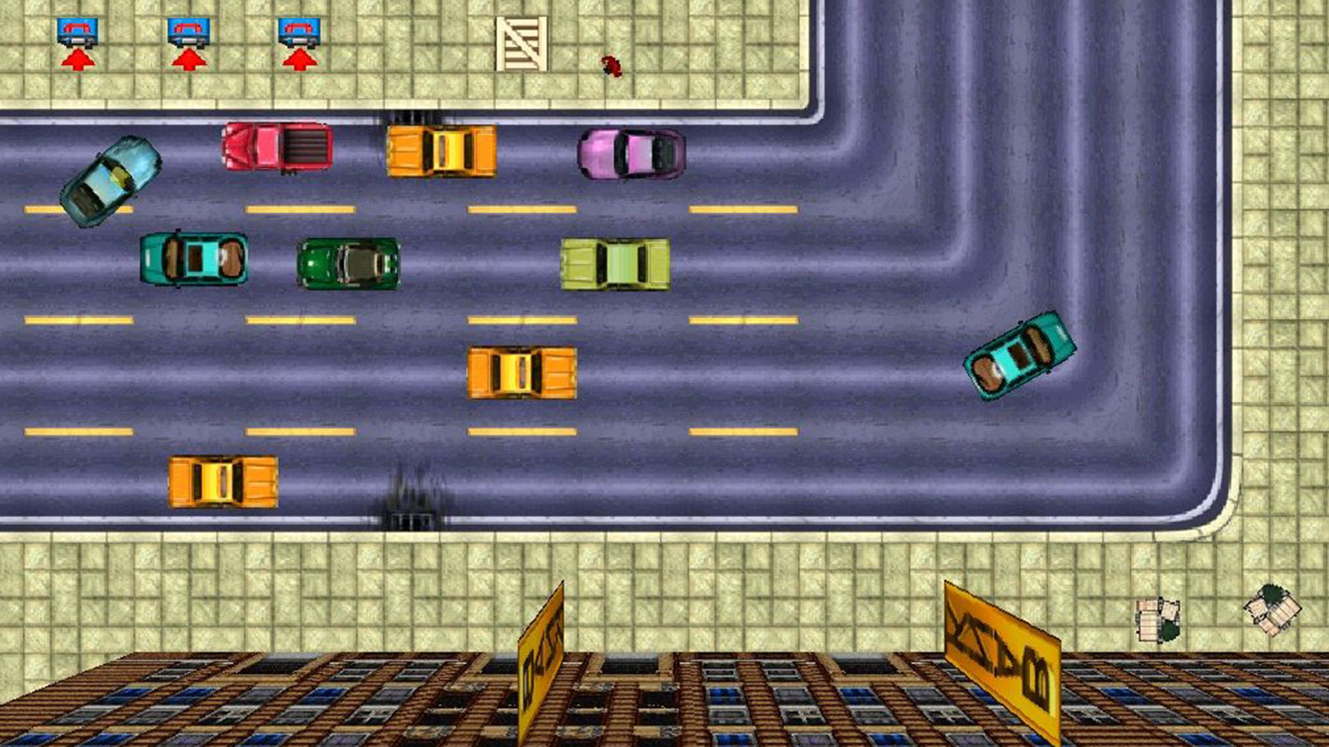 La vue de haut en bas de la rue du Grand Theft Auto original