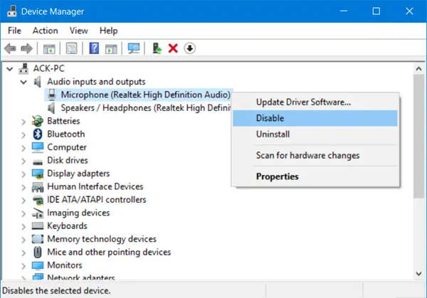désactiver désactiver le microphone Windows 10
