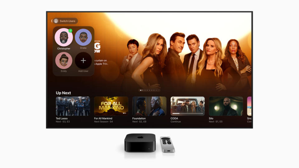 L'application Apple TV, présentant plusieurs profils d'utilisateurs dans la barre latérale.