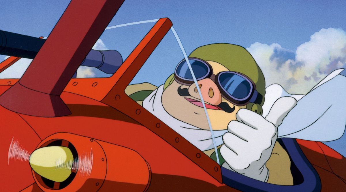 Porco Rosso pilotant un avion.  Cette image fait partie d'un classement de tous les films de Hayao Miyazaki.