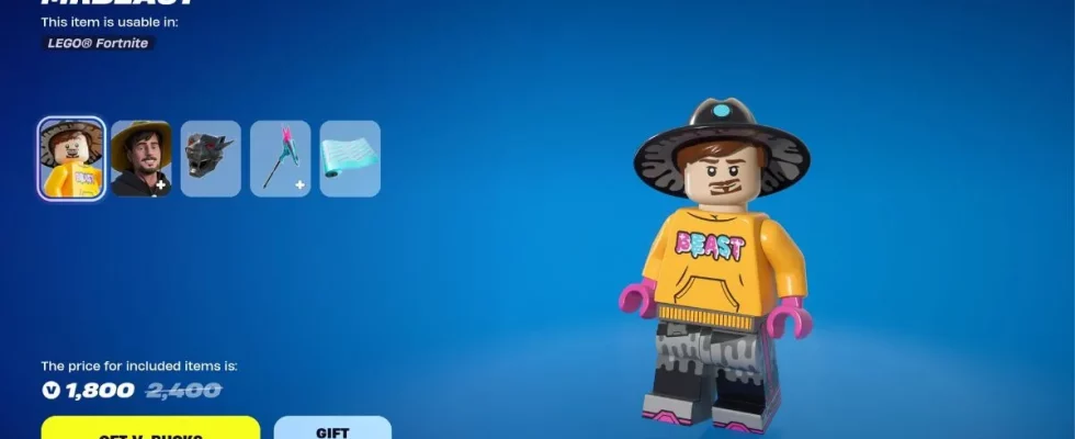 The LEGO MrBeast skin in Fortnite.