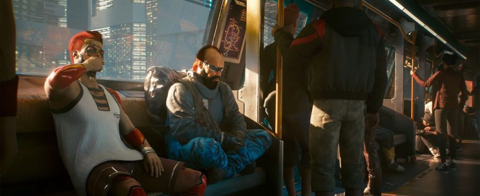 Cyberpunk 2077 screenshot - riding the NCART metro in the 2.1 patch