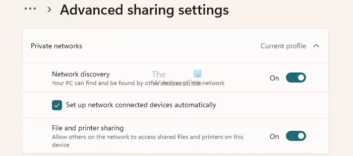Paramètres de partage avancés de Windows