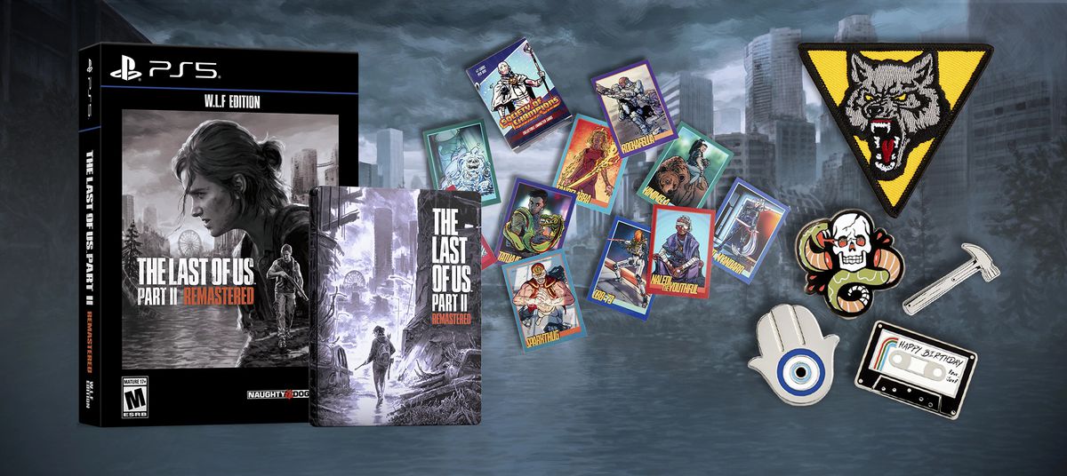 Une image de stock des éléments bonus inclus dans l'édition WLF remasterisée de The Last of Us Part II