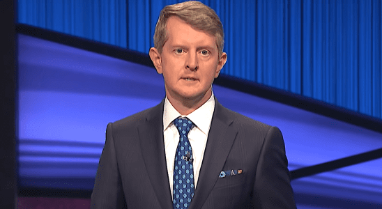Ken Jennings is shown as guest host of Jeopardy!