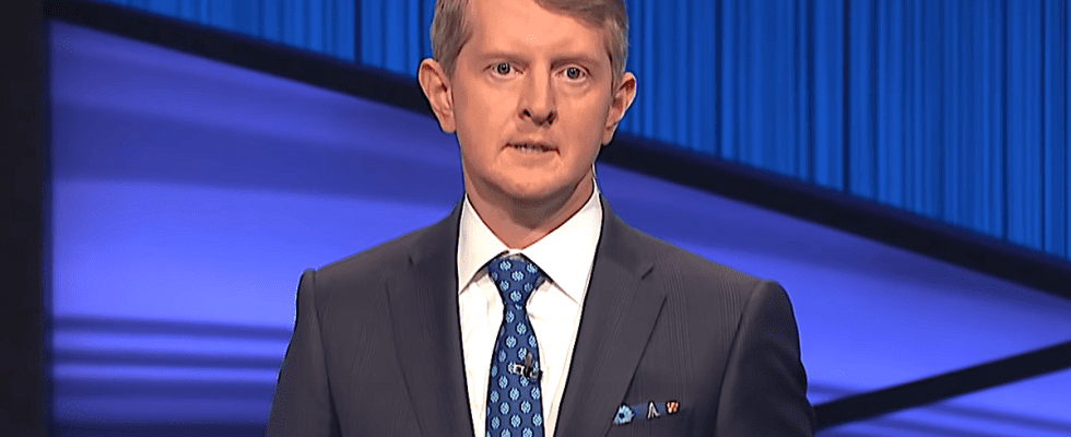 Ken Jennings is shown as guest host of Jeopardy!