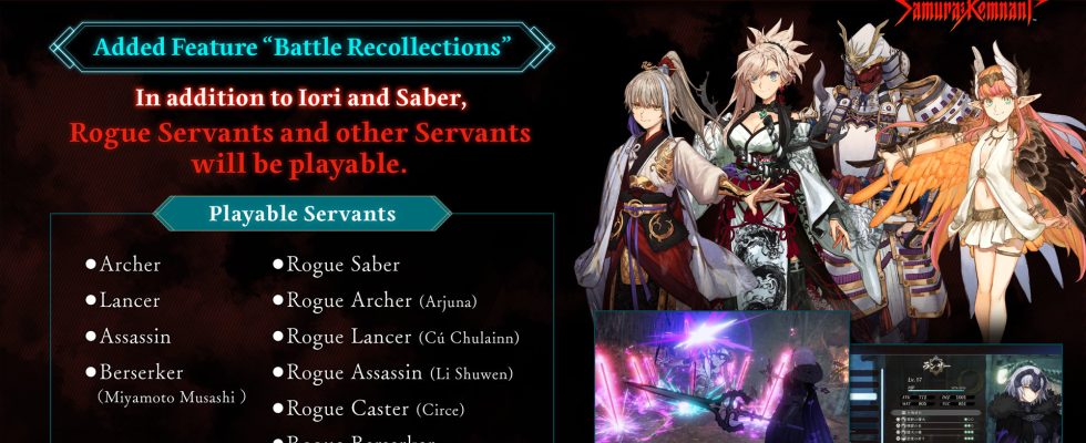 La mise à jour Fate/Samurai Remnant version 1.03 est maintenant disponible, ajoute de nouveaux niveaux de difficulté et des serviteurs jouables