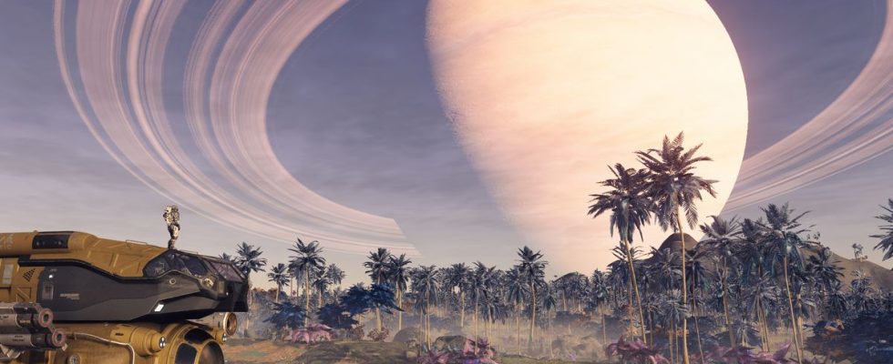 A ringed planet on the horizon