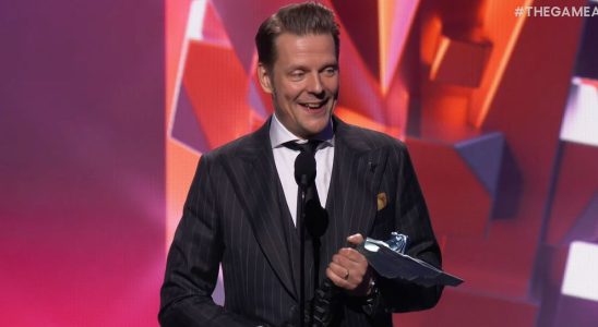 Photo of Remedy creative director Sam Lake accepting an award during The Game Awards 2023