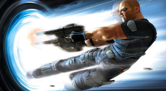 TimeSplitters: Sergeant Cortez flying backwards from a bright explosion.