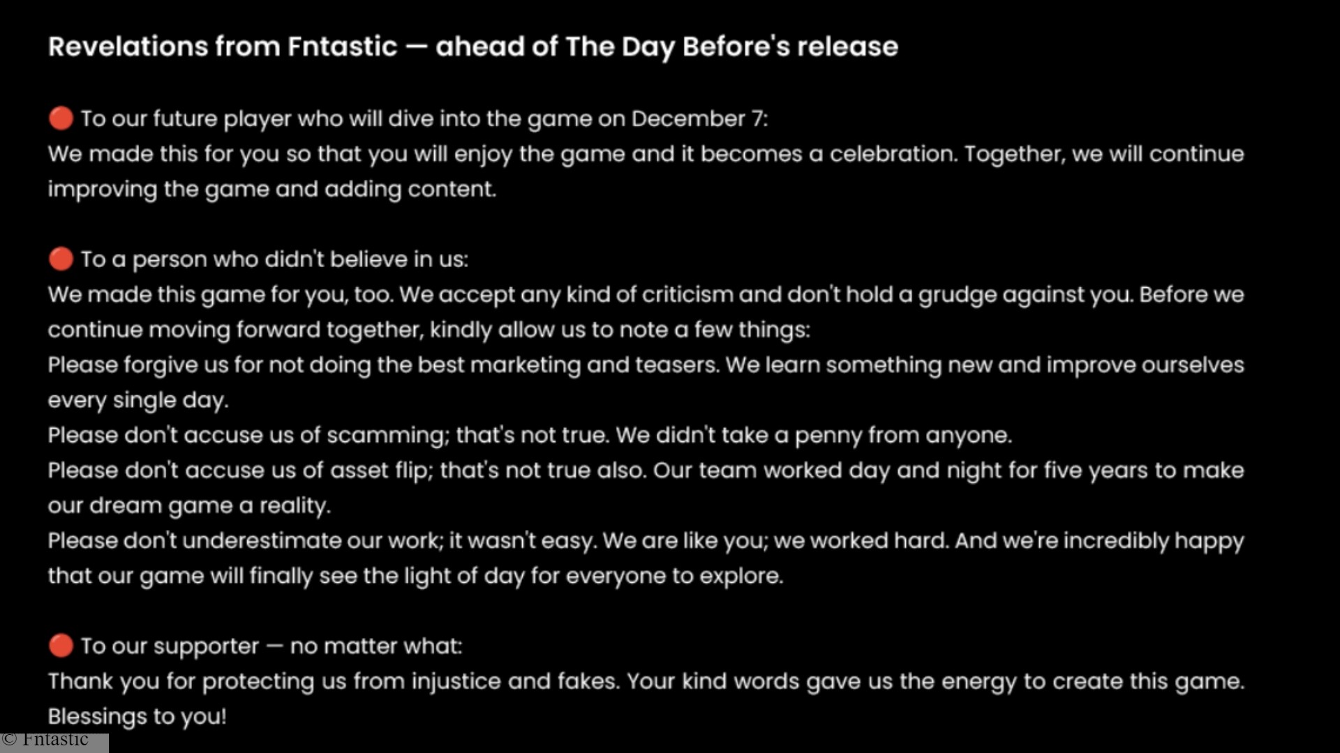 Déclaration sur la date de sortie de The Day Before : Une déclaration du développeur de The Day Before, Fntastic, concernant le nouveau jeu de survie