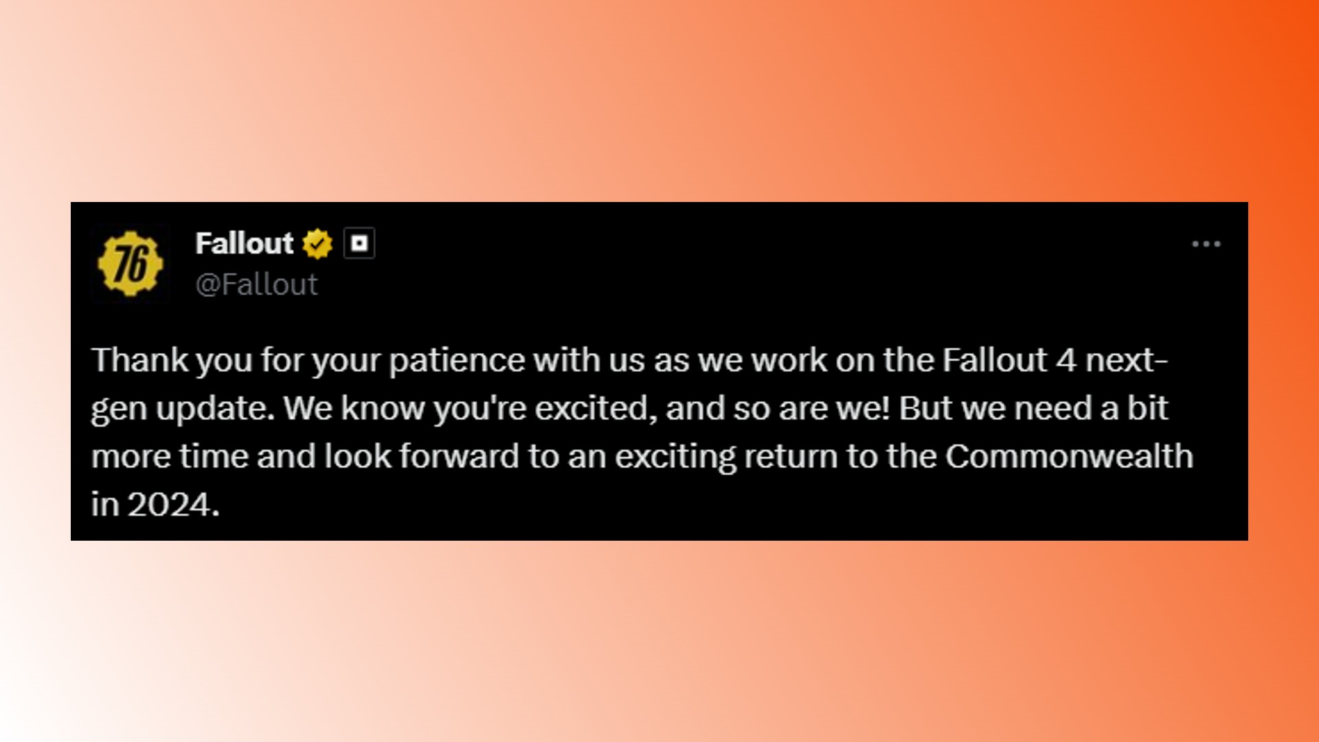 Mise à jour nouvelle génération de Fallout 4 Bethesda : déclaration de Fallout Twitter concernant la mise à jour nouvelle génération de Fallout 4