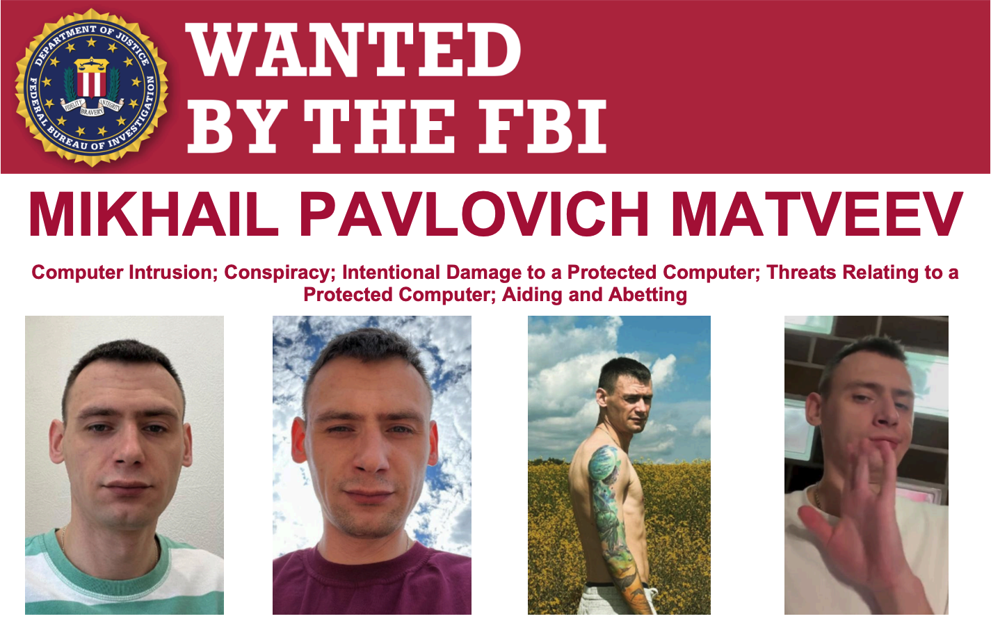 L'avis de recherche du FBI pour Mikhaïl Matveev.