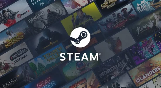 Steam logo with a series of games in the background.