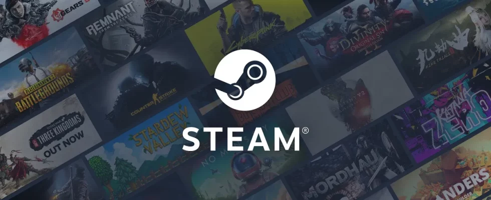 Steam logo with a series of games in the background.
