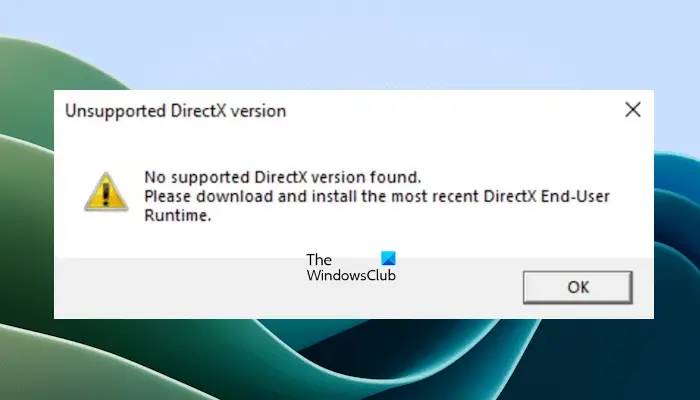 Erreur de version DirectX non prise en charge
