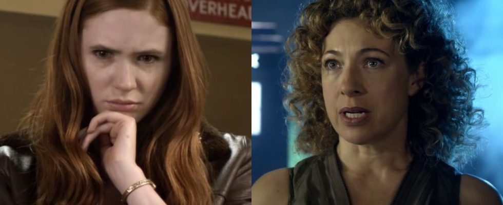 From left to right: Karen Gillan and Alex Kingston in screenshots from Doctor Who.