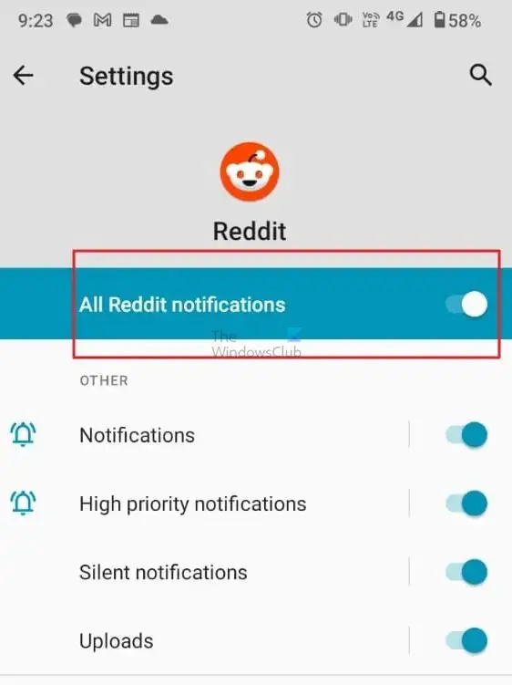 Désactivez toutes les notifications Reddit sur Android
