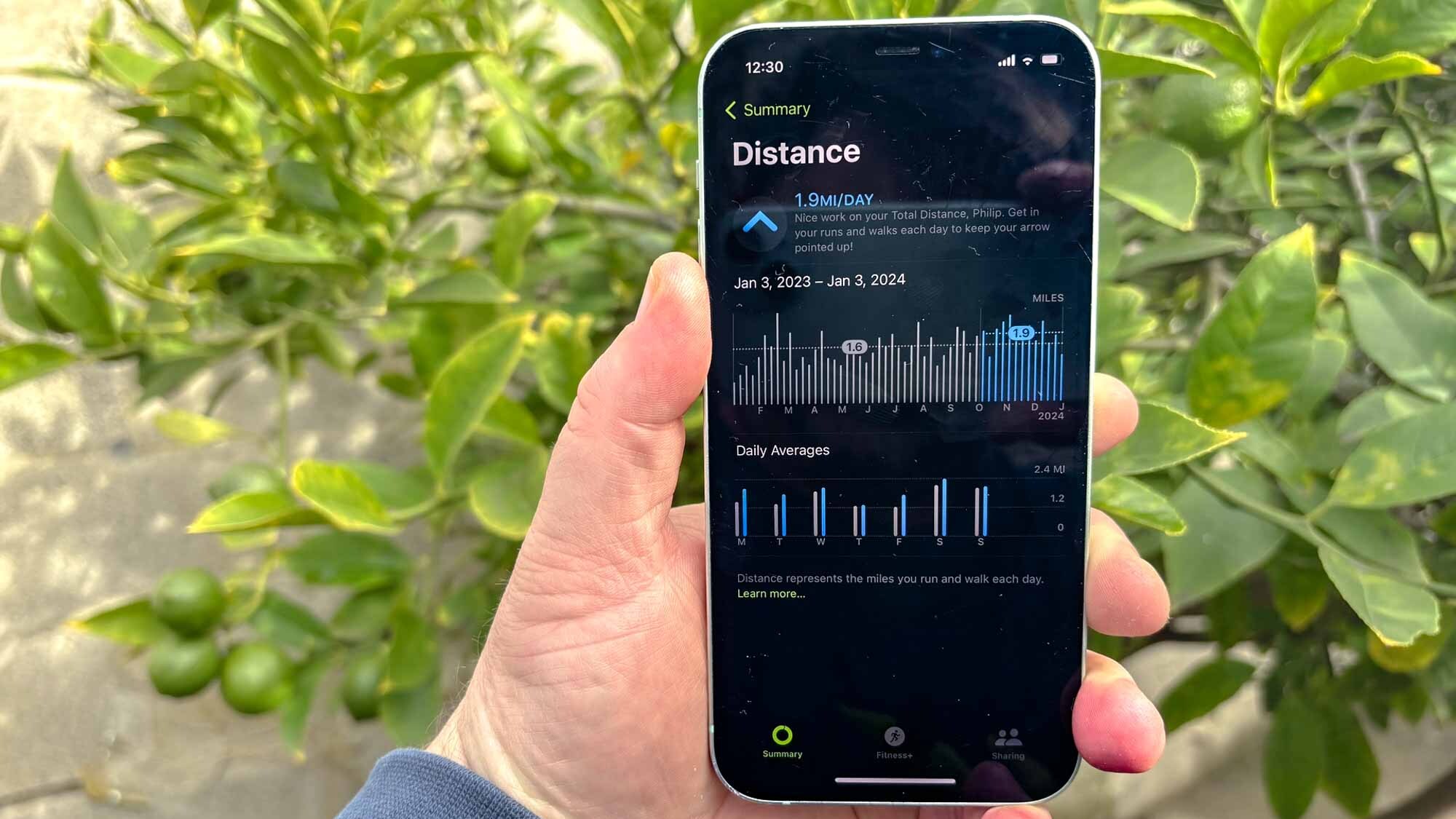Application iPhone Fitness affichant les données de mouvement