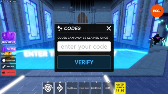 L'écran de vérification du code pour utiliser les codes Death Ball.