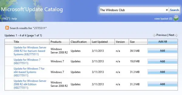 Catalogue Microsoft Update