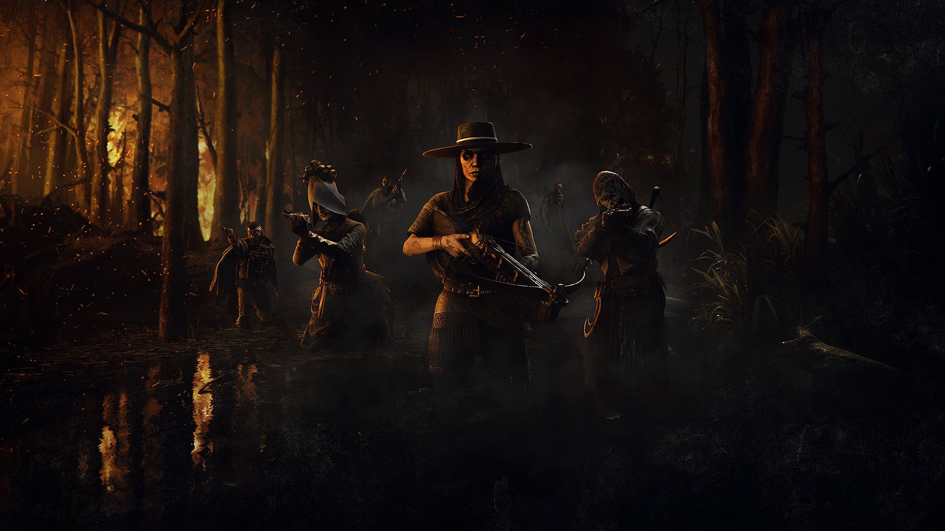 Hunt : Showdown, fond d'écran montrant plusieurs chasseurs légendaires du jeu