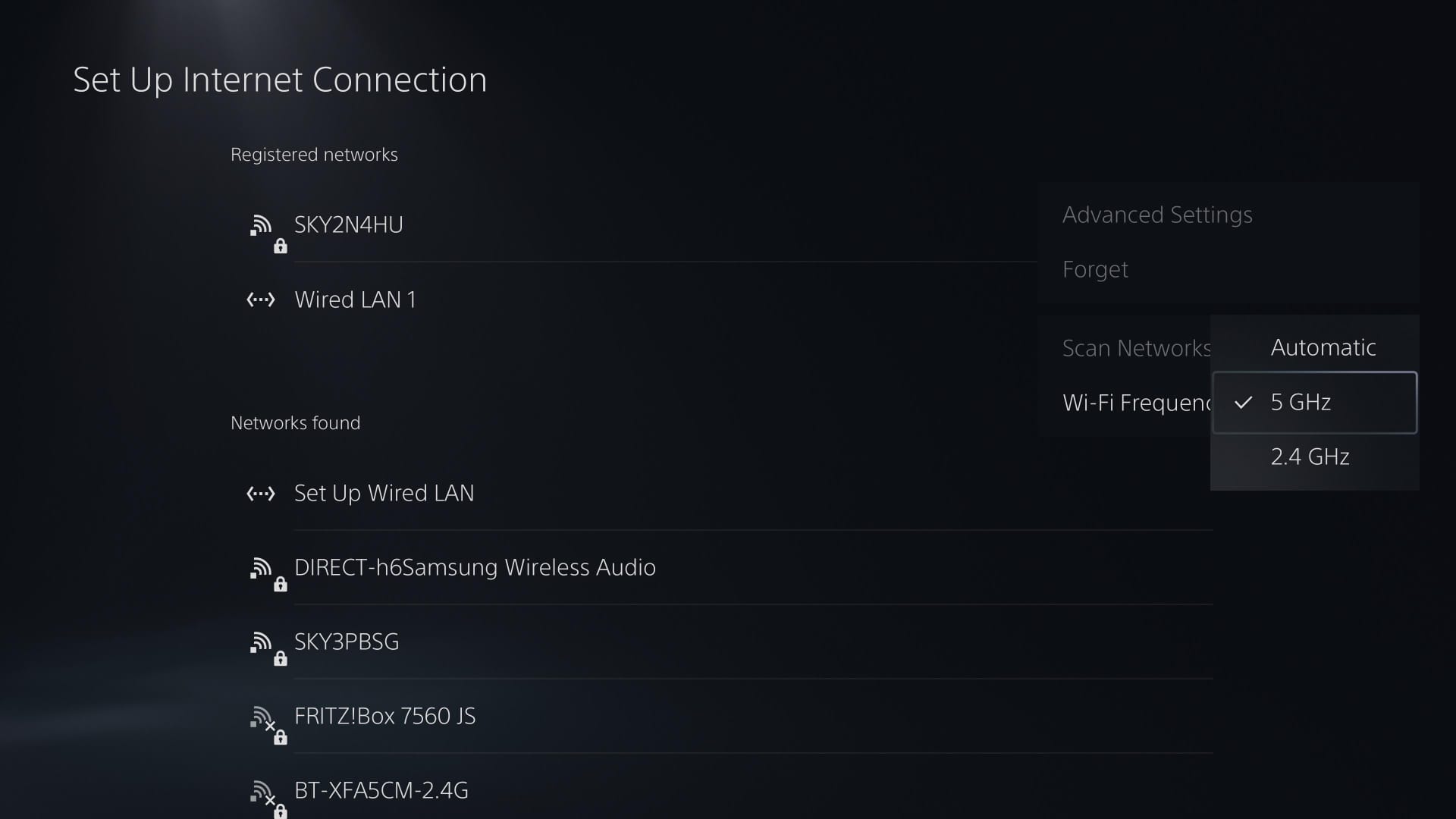 Une capture d'écran de la page du menu des paramètres réseau de la PS5