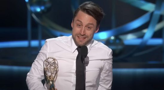 Kieran Culkin accepting Succession award at 2023 Emmys